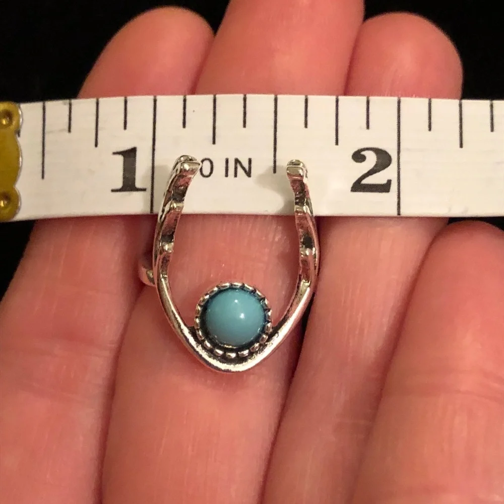 Silver Tone Deer Antler Turquoise Ring